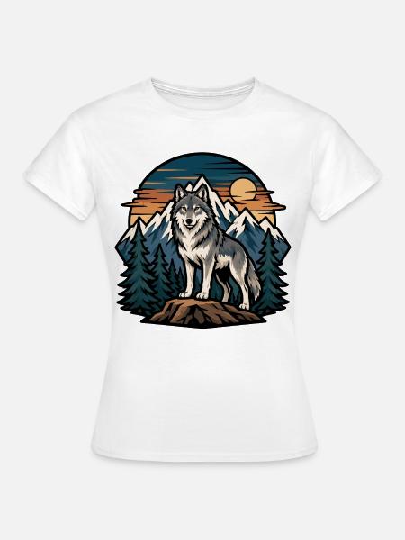 Majestätischer Wolf auf Berggrund. - Frauen T-Shirt - Weiß
