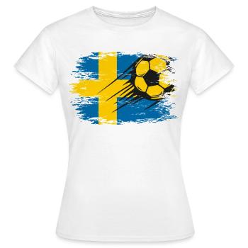 Schwedischer Flaggenfußball im Bewegungslauf - Frauen T-Shirt - Weiß - Vorne - AI Model Female 172 dark (172cm)