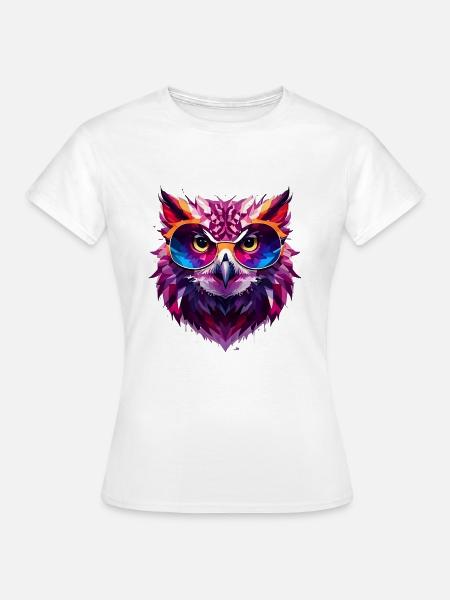 Bunte Eule mit Sonnenbrille - Frauen T-Shirt - Weiß