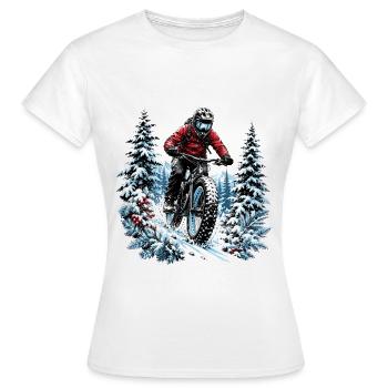 MTB Winter Schnee Trail Fatbike Biker Tanne Kälte - Frauen T-Shirt - Weiß - Vorne - AI Model Female 172 dark (172cm)