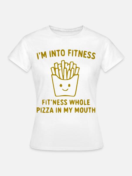 Pizza im Mund Fitness Spruch - Frauen T-Shirt - Weiß
