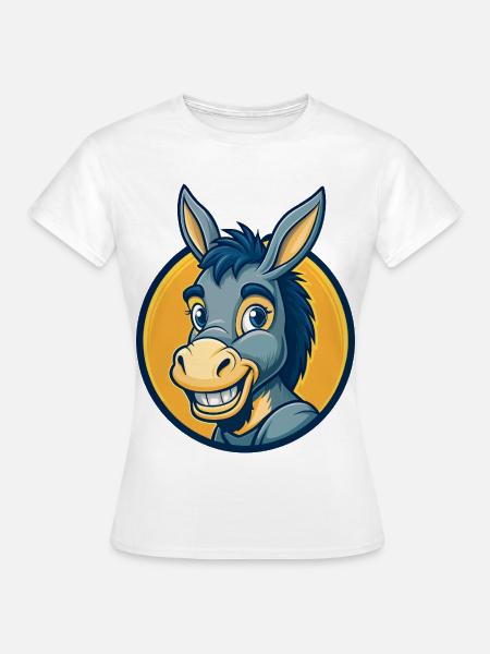 Esel-Kawaii-Maskottchen-Cartoon-Clipart-Logo-Abzeichen - Frauen T-Shirt - Weiß