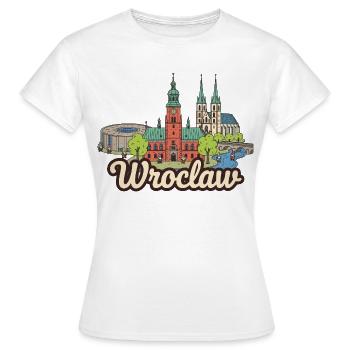 Wroclaw Polen Rathaus Zwerge Retro-Skizze - Frauen T-Shirt - Weiß - Vorne - AI Model Female 172 dark (172cm)