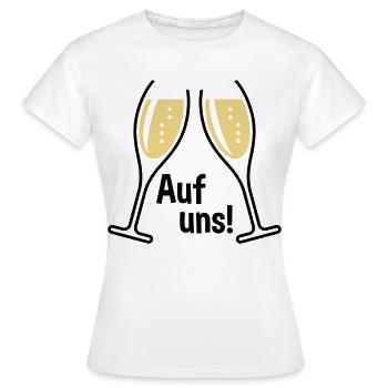 Auf Uns! 2 Sektgläser (Sekt / Oval / Offen / 2C) - Frauen T-Shirt - Weiß - Vorne - AI Model Female 172 dark (172cm)