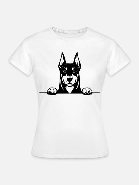 Dobermann mit Pfoten in Schwarz - Frauen T-Shirt - Weiß