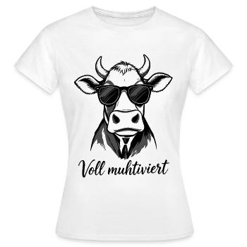 Voll Muhtviert im Büro | Kuh mit Sonnenbrille - Frauen T-Shirt - Weiß - Vorne - AI Model Female 172 dark (172cm)