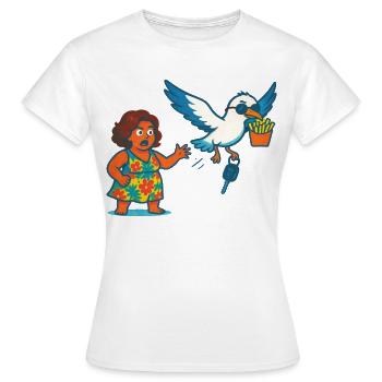 Mouette voleur vole frites et clés - T-shirt Femme - blanc - Devant - AI Model Female 172 dark (172cm)