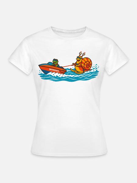 Schnecke beim Wasserski - Frauen T-Shirt - Weiß