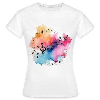 Music Notes Watercolor Colorful Stars T-Shirt - Women's T-Shirt - white - Front - AI Model Female 172 dark (172cm)