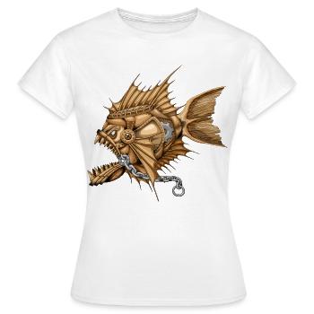 Machine Rétro Tueuse de Piranhas Steampunk - T-shirt Femme - blanc - Devant - AI Model Female 172 dark (172cm)