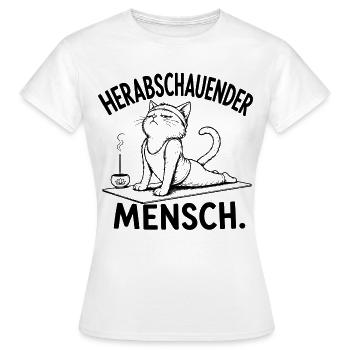 Herabschauender Mensch – Yoga Katze - Frauen T-Shirt - Weiß - Vorne - AI Model Female 172 dark (172cm)
