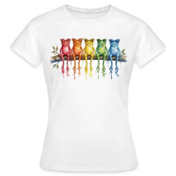 ünf bunte Frösche mit Retro-Brillen - Frauen T-Shirt - Weiß - Vorne - AI Model Female 172 dark (172cm)