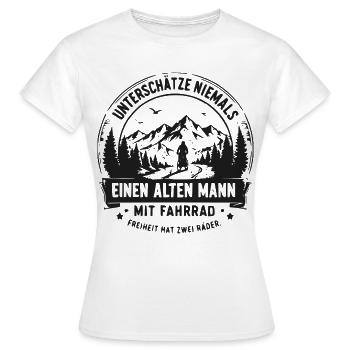 Alter Mann mit Fahrrad – Abenteuerszene - Frauen T-Shirt - Weiß - Vorne - AI Model Female 172 dark (172cm)
