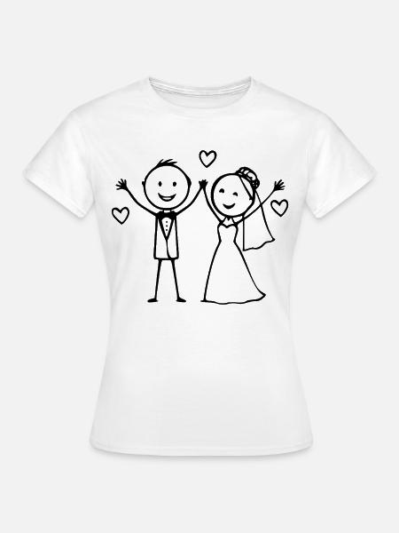 Hochzeitspaar Cartoon fröhlich - Frauen T-Shirt - Weiß