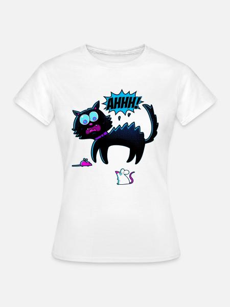 Katze erschrickt vor Maus - Frauen T-Shirt - Weiß