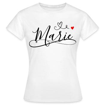 Nom de famille Marie prénom avec décoration en cœur - T-shirt Femme - blanc - Devant - AI Model Female 172 dark (172cm)