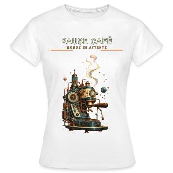Machine à café rétrofuturiste - T-shirt Femme - blanc - Devant - AI Model Female 172 dark (172cm)