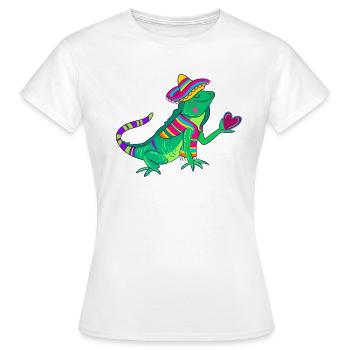 Iguane aimant avec sombrero et cœur - T-shirt Femme - blanc - Devant - AI Model Female 172 dark (172cm)