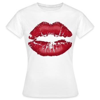 Lèvres embrassables avec ombre rouge rouge à lèvres - T-shirt Femme - blanc - Devant - AI Model Female 172 dark (172cm)
