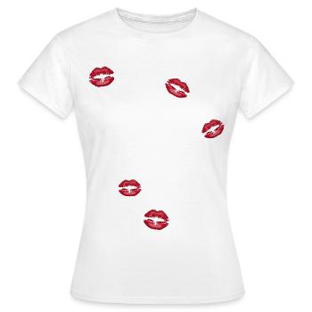 Des lèvres partout embrassant des lèvres avec des imprimés de rouge à lèvres - T-shirt Femme - blanc - Devant - AI Model Female 172 dark (172cm)