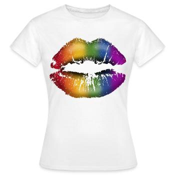Lèvres embrassables avec du rouge à lèvres LGBTQ Rainbow - T-shirt Femme - blanc - Devant - AI Model Female 172 dark (172cm)