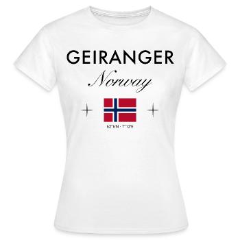 Geiranger Norwegen Koordinaten Reise Souvenir - Frauen T-Shirt - Weiß - Vorne - AI Model Female 172 dark (172cm)