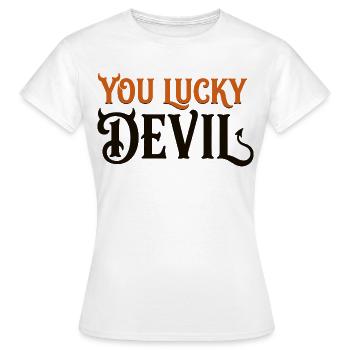 Du Glücklicher Teufel – Lustiges Teufels-Halloween-T-Shirt - Frauen T-Shirt - Weiß - Vorne - AI Model Female 172 dark (172cm)