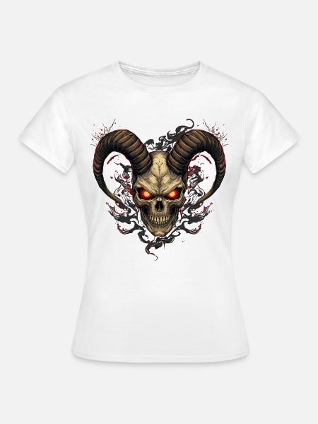 Höllischer Totenkopf mit Hörnern - Frauen T-Shirt - Weiß