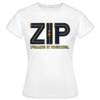 ZIP – Umarme alles | Ein Wortspiel mit einem Schloss - Frauen T-Shirt - Weiß - Vorne - AI Model Female 172 dark (172cm)