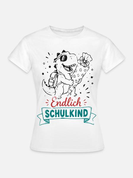 Endlich Schulkind Dino - Frauen T-Shirt - Weiß