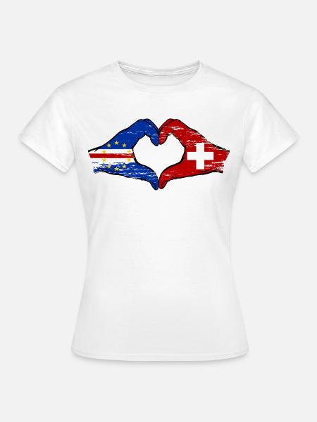Cape Verde Switzerland Flag Hands Heart Shape Used - Women's T-Shirt - white
