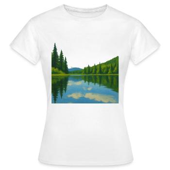 Forest reflections on a peaceful lake - Women's T-Shirt - white - Front - AI Model Female 172 dark (172cm)