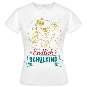 Endlich Schulkind Dino mit Blume - Frauen T-Shirt - Weiß - Vorne - AI Model Female 172 dark (172cm)