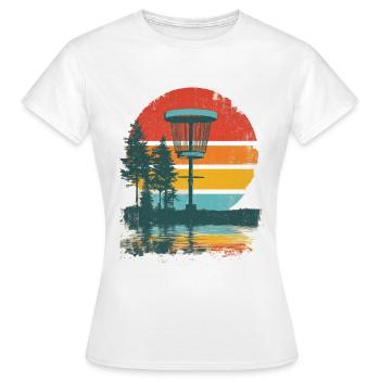 Disc Golf Putter Korb Retro Vintage Sonnenuntergan - Frauen T-Shirt - Weiß - Vorne - AI Model Female 172 dark (172cm)