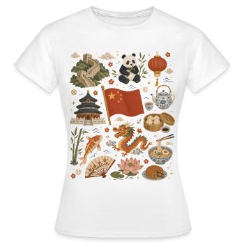 China | Mauer, Panda & Teekultur - Frauen T-Shirt - Weiß - Vorne - AI Model Female 172 dark (172cm)