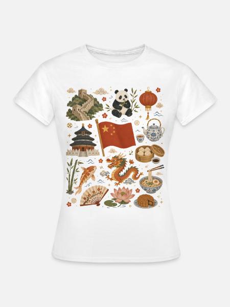 China | Mauer, Panda & Teekultur - Frauen T-Shirt - Weiß