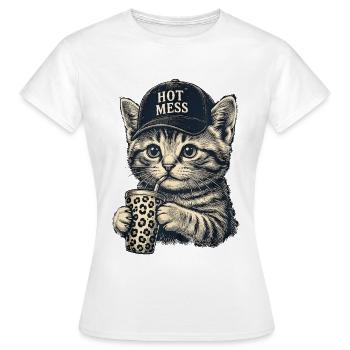 Kätzchen mit Hot Mess Cap - Frauen T-Shirt - Weiß - Vorne - AI Model Female 172 dark (172cm)