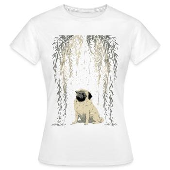 Pug Dog observant les étoiles sous les lianes de saules - T-shirt Femme - blanc - Devant - AI Model Female 172 dark (172cm)
