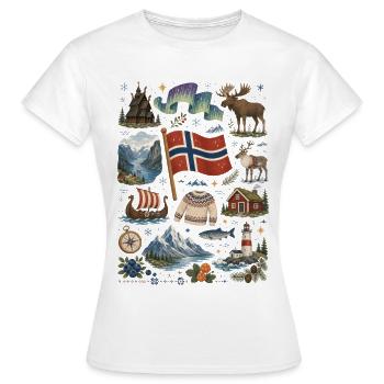 Norvège | Fjords, aurores boréales et vikings - T-shirt Femme - blanc - Devant - AI Model Female 172 dark (172cm)