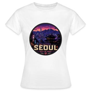 Insigne de voyage vintage de la ville de Soul de Séoul en Corée - T-shirt Femme - blanc - Devant - AI Model Female 172 dark (172cm)