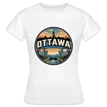 Insigne de voyage rétro du Parlement d’Ottawa - T-shirt Femme - blanc - Devant - AI Model Female 172 dark (172cm)