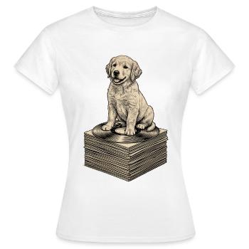 Funny Dog assis sur des disques de musique rétro - T-shirt Femme - blanc - Devant - AI Model Female 172 dark (172cm)