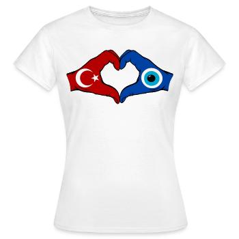 Turkey Nazar Flag Hands Heart Shape - Women's T-Shirt - white - Front - AI Model Female 172 dark (172cm)