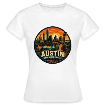 Austin Live Music Capital Retro Guitar Emblem - Women's T-Shirt - white - Front - AI Model Female 172 dark (172cm)