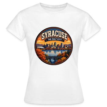 Syracuse : Le badge de la Skyline rétro des lacs de Salt City - T-shirt Femme - blanc - Devant - AI Model Female 172 dark (172cm)
