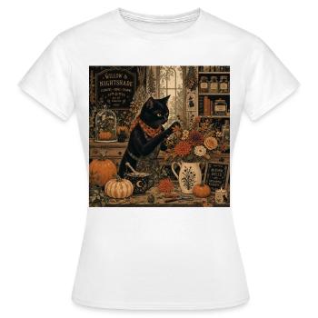 Schwarze Katze Blumen Laden T-Shirt Vintage Goth - Frauen T-Shirt - Weiß - Vorne - AI Model Female 172 dark (172cm)