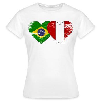 Drapeau du Brésil Pérou Mains en forme de cœur utilisé - T-shirt Femme - blanc - Devant - AI Model Female 172 dark (172cm)