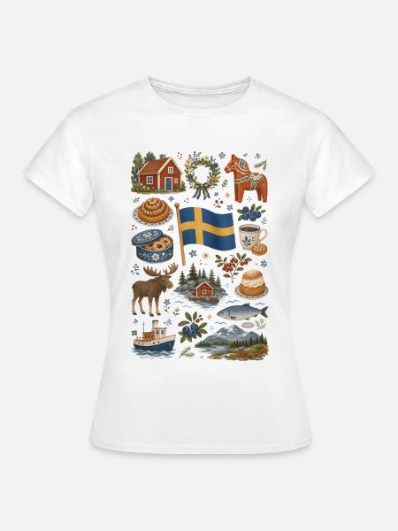 Schweden | Fika, Elch & Seen - Frauen T-Shirt - Weiß