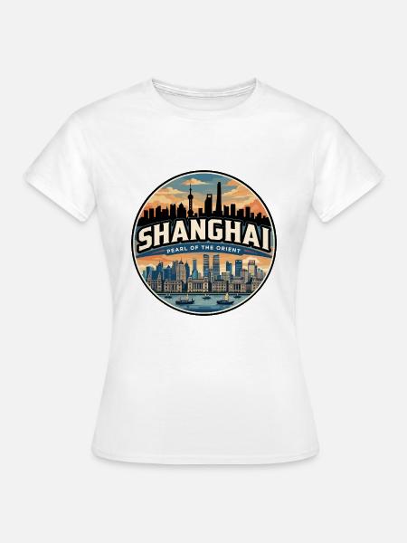 Retro Shanghai Pudong Reiseabzeichen - Frauen T-Shirt - Weiß