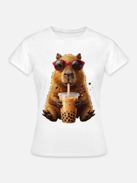 Sonnenhamster mit Bubble Tea - Frauen T-Shirt - Weiß